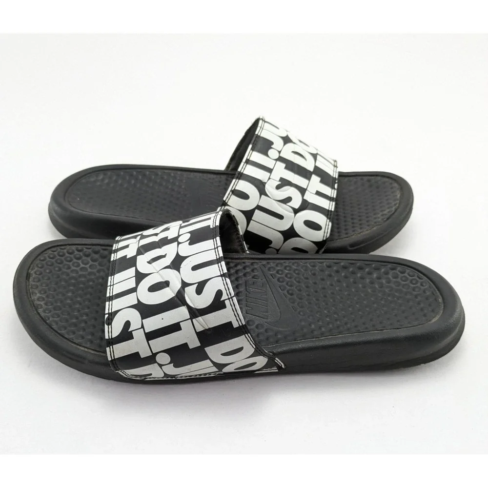 Mens Nike Black White‎ Benassi Just Do It Logo Print Sandals 631261-024 Size 9